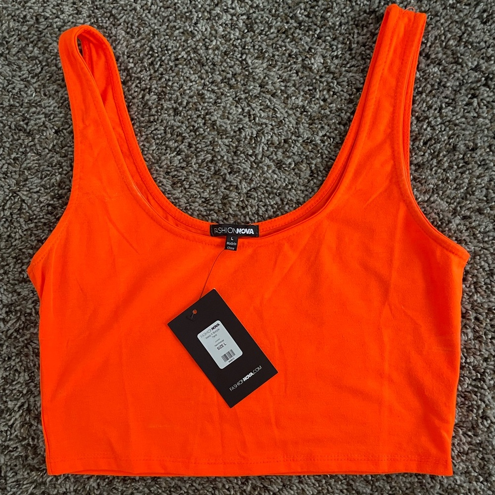 Fashion Nova Orange Fitted Crop Tank Top